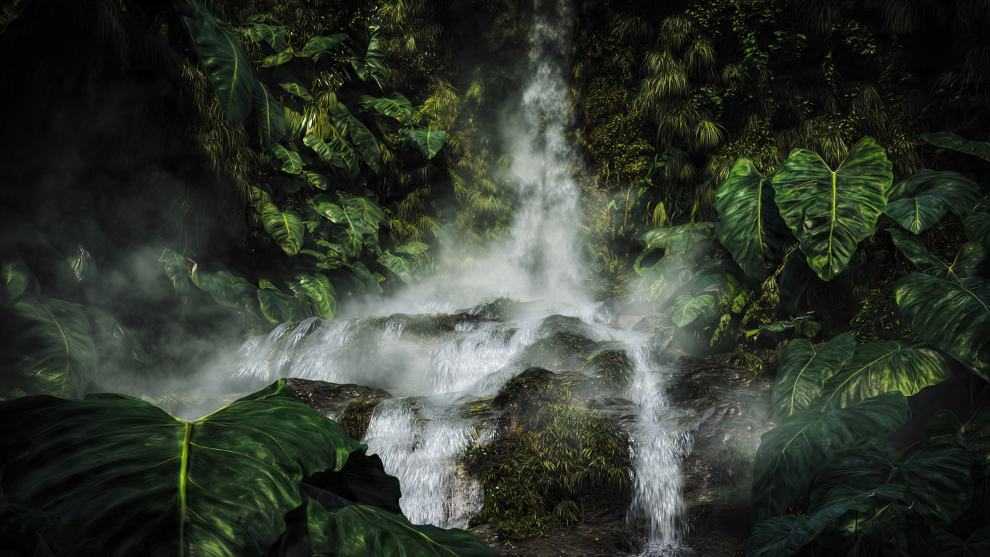 Powerful Waterfall in a Dense Tropical Jungle | HD Nature Wallpaper